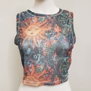 SHEIN Multicolor Celestial Mesh Crop Top